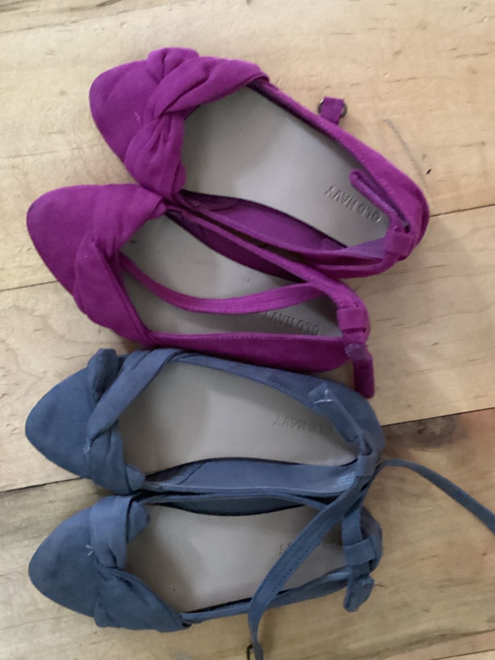 Kids Knot-Detail Ankle Strap Flats in Purple and grey
